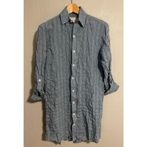 Emily Phillips Dress Womens 4 Blue Shirt Dress Crinkle Button Front Made USA